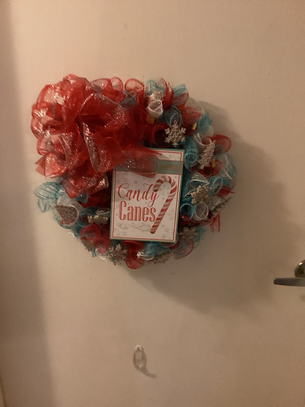 Homemade candy cane Christmas wreath